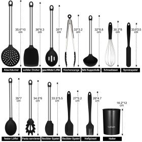 US WHIZMAX Silicone Cooking Utensil Set, 13-Piece Non-stick Heat Resistant Kitchen Cookware