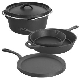Pots And Pans Pre-Seasoned Cast Iron Skillet Set Kitchen Cookware Set (Color: Black, Type: 5 Piece)